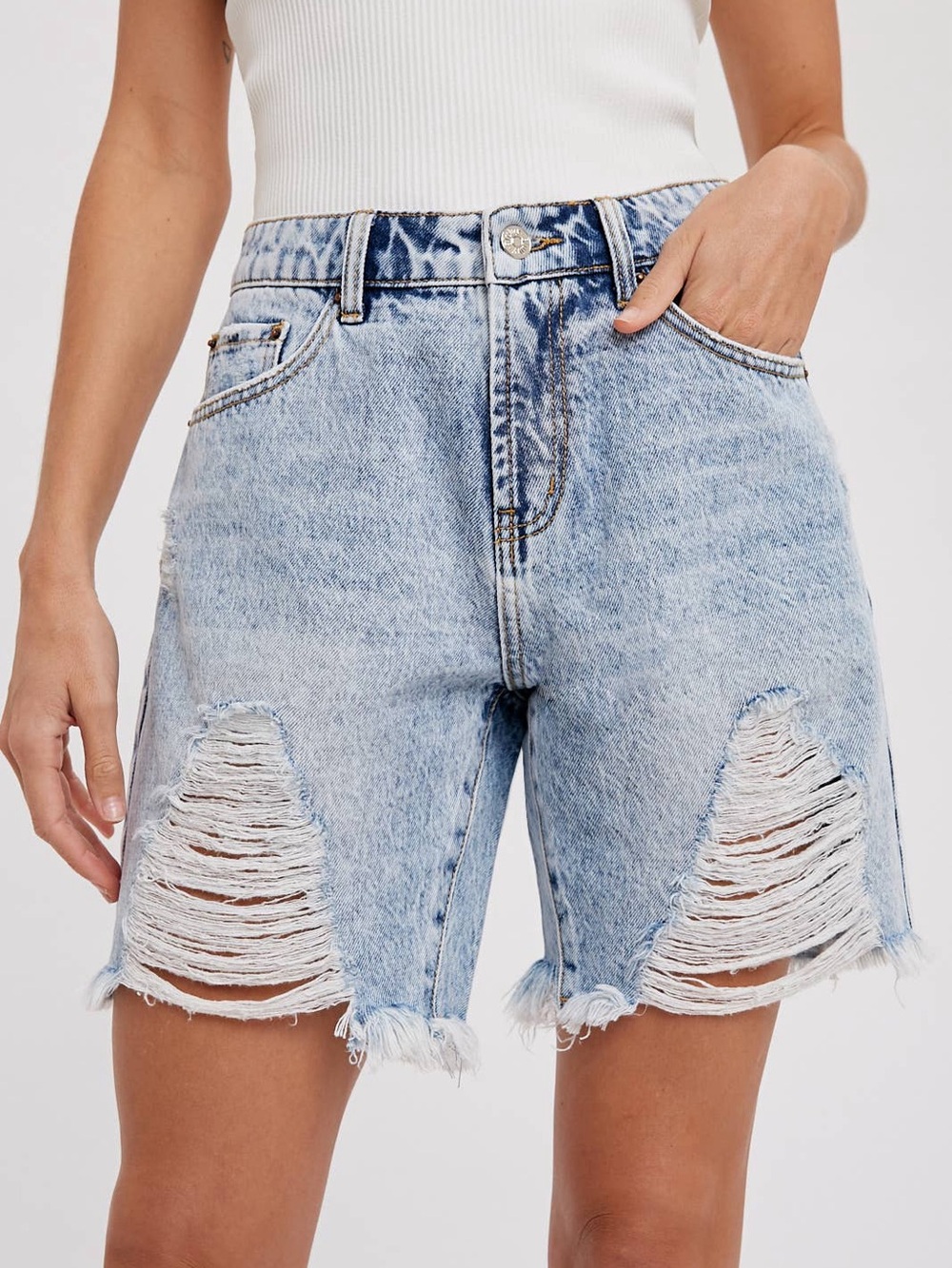 NWT Distressed High-Rise Light Blue Denim Shorts - Women
